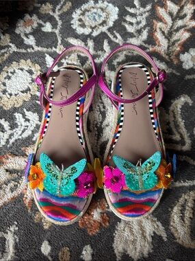 Girls Betsey Johnson Hot Pink Multicolor Embellished Butterfly Floral Sandals